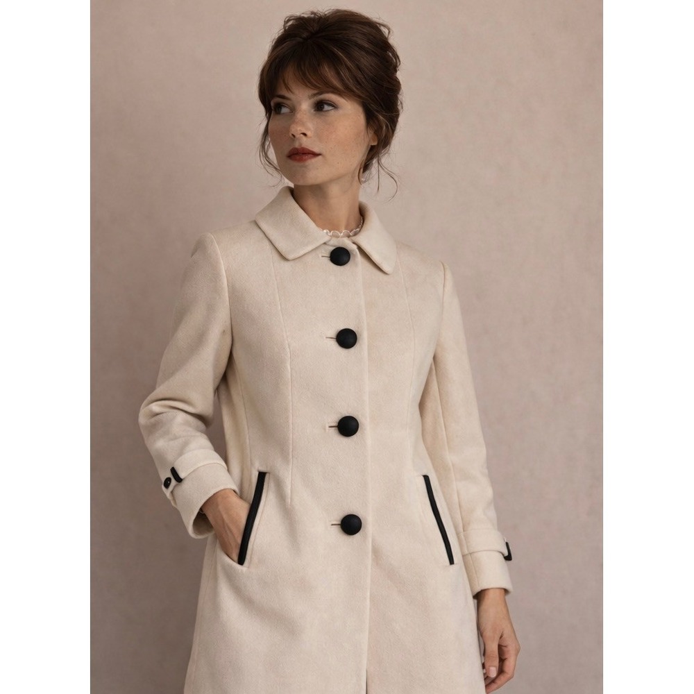 Susan Lynn Vintage Jacket Women's 16 Ivory Wool‎ Blue Buttons Made in USA